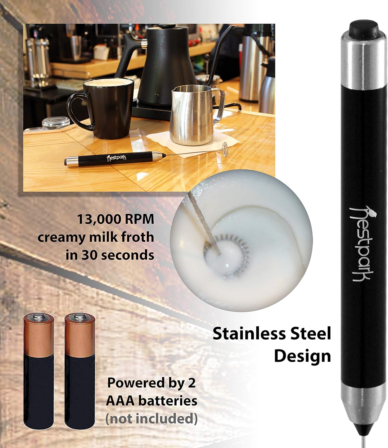 Nestpark Portable Drink Mixer Small Handheld Electric Stick Blender - Cordless and Battery Operated Bulletproof Keto Coffee Blender: Kitchen & Dining