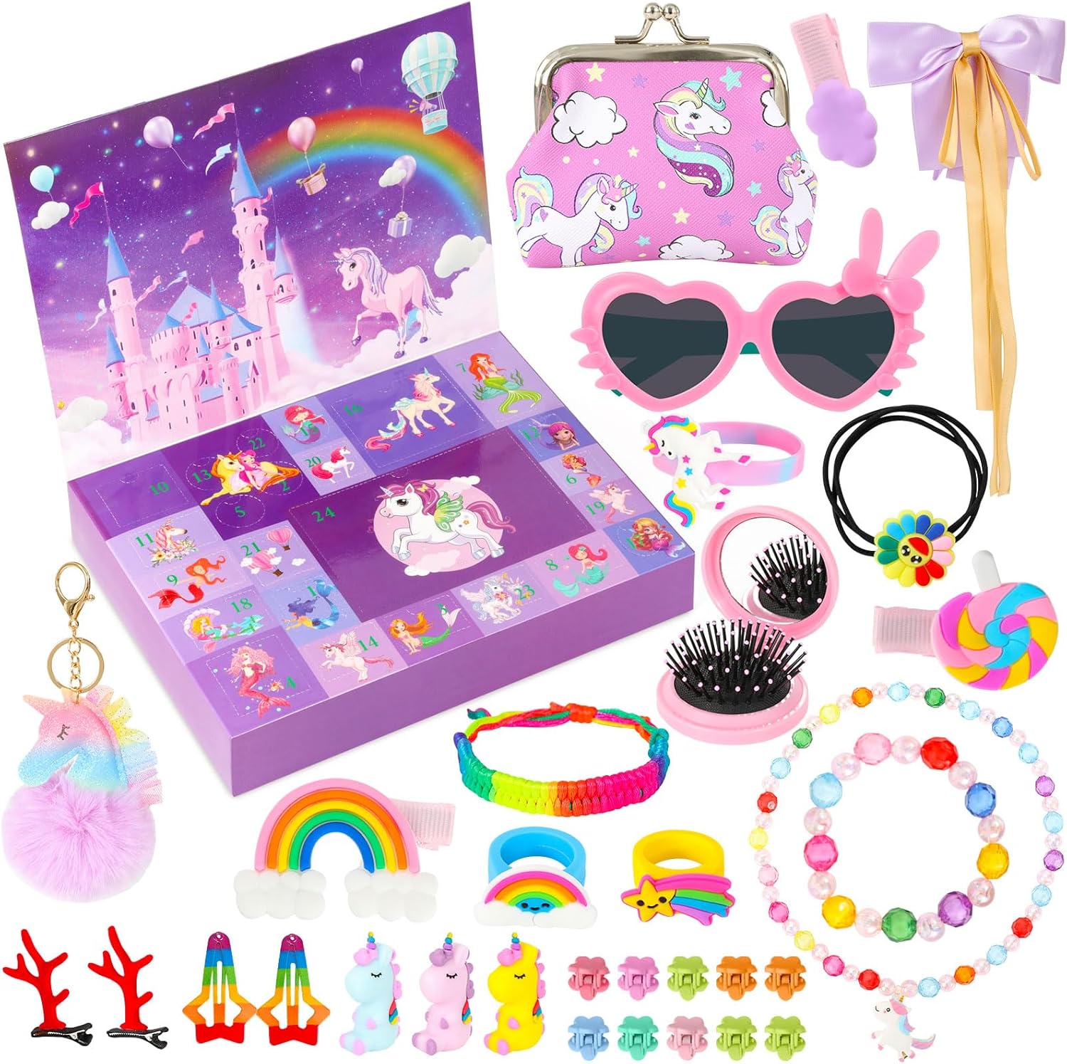 Advent Calendars - Advent Calendar 2023 for Girls- Christmas Countdown Calendar - Reusable 24 Days Xmas Count Down Gifts for kids Toddlers - Including Hair Accessories, Jewelry, Glasses, Bracelets, Coin Purse