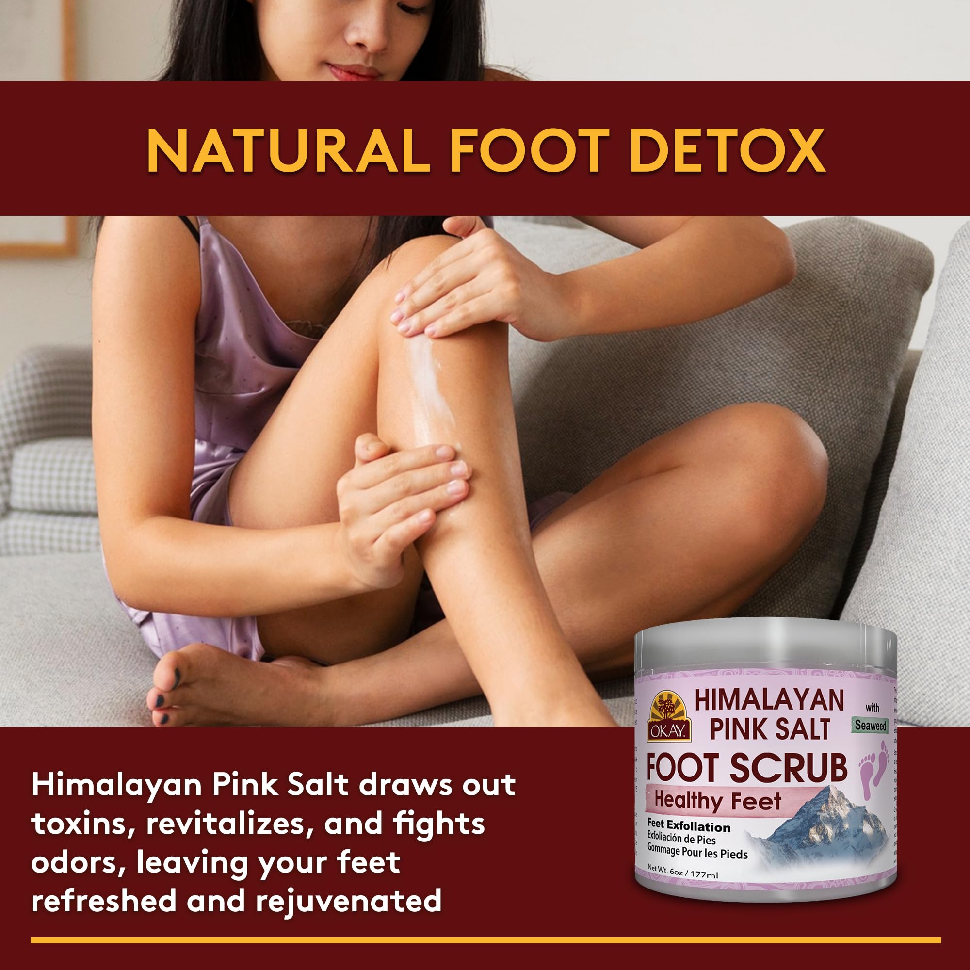 OKAY Himalayan Pink Salt Foot Scrub - Himalayan Salt Scrub, Body Exfoliator for Women and Men, Exfoliating for Feet, Hands & Face, Vegan, Natural Ingredients - 6 oz Jar (Pack of 1)