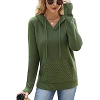 Ahdbta Hoodies For Womens Waffle Knit Long Sleeve Drawstring Pullover Sweatshirts Button V Neck Casual Hooded Blouses