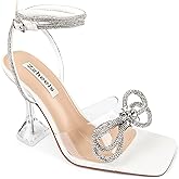 Zzheels Double Bowknots Crystal Sandals Clear Slingback Heels Square Toe Shoes for Party Wedding