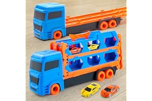 FIJINHOM Toddler Toys for Hot Wheels Track Kids Truck with Foldable 61 Inch Race Track Die-Cast Transport Truck 2 Dual Rail Ejection Device Toddler Car Toys Track Set for Kids Boys Girls 3 4 5 6 Year Old
