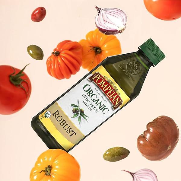 POMPEIAN USDA ORGANIC ROBUST EXTRA VIRGIN OLIVE OIL, CONTAINS POLYPHENOLS, FIRST COLD PRESSED, FULL-BODIED FLAVOR, PERFECT FOR SALAD DRESSINGS & MARINADES, 24 FL. OZ