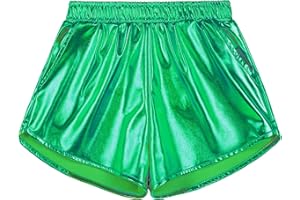 KEREDA Girls Metallic Shorts Sparkly Dance Outfits Shiny Costume for Girls