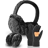 Chicingyou 2 Pcs Winter Ear Muffs Gloves for Women Ear Warmers Touch Screen Gloves Foldable Fuzzy Headband Cold Weather Gift
