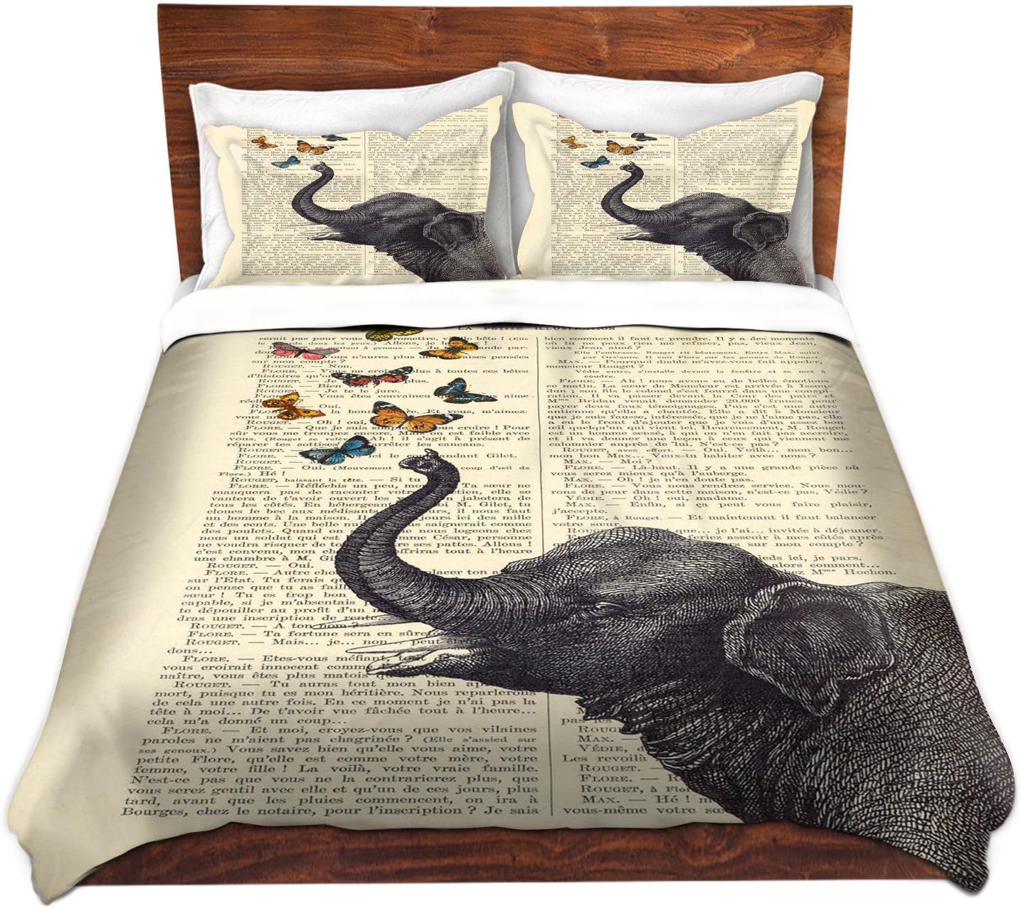 Dia Noche DuTw-MadameMemElephantButterf4 Duvet Cover Brushed Twill, King 88" x 104"
