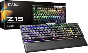 EVGA Z15 RGB Gaming Keyboard, RGB Backlit LED, Hotswappable Mechanical Kaihl Speed Bronze Switches (Clicky), 822-W1-15US-KR