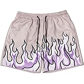 BOOMLEMON Men's Basketball Shorts Casual Workout Athletic Shorts Mesh Flame Graphic Print Running Short Pants