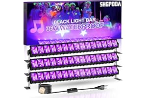 SHGPODA 3 Pack 36W LED Black Light Bar, Black Lights for Glow Party, Blacklight with 6ft Cord+Plug+Switch, Each Light Up 21x21ft Area, Glow Light for Halloween, Fluorescent Body Paint, Stage Lighting, Bedroom