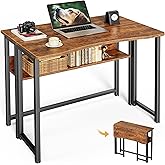 Huuger Folding Desk with Storage Shelf, 31.5 Inch Foldable Computer Table for Small Spaces, Space Saving Sofa Table for Couch, Writing Work Office Computer Desk, Easy to Fold, Rustic Brown