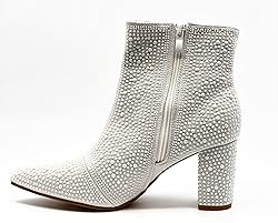 Women Rhinestone Block Chunky Heel Ankle Bootie