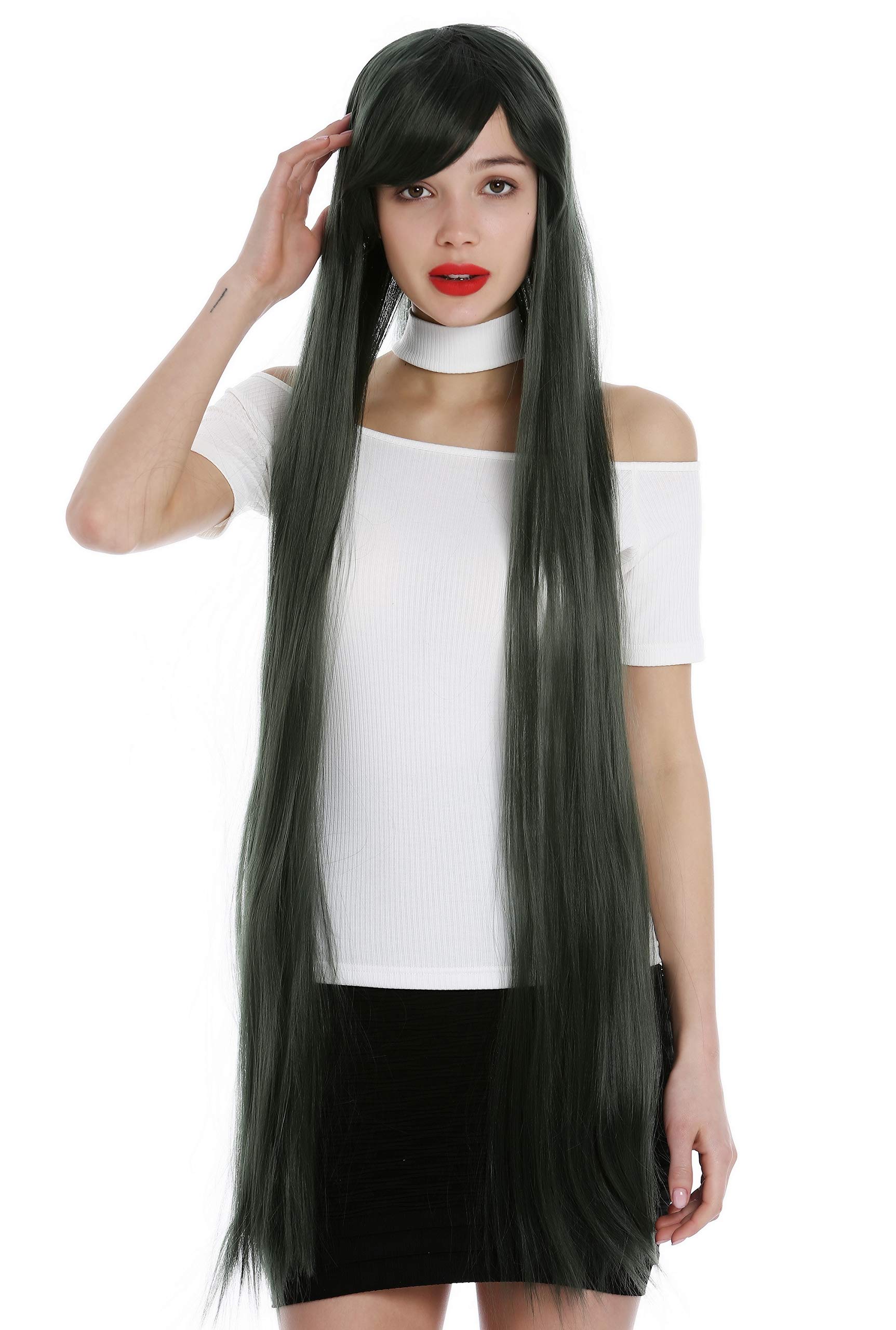 WIG ME UP - 0826-T2614 Lady Cosplay wig very long sleek look dark green