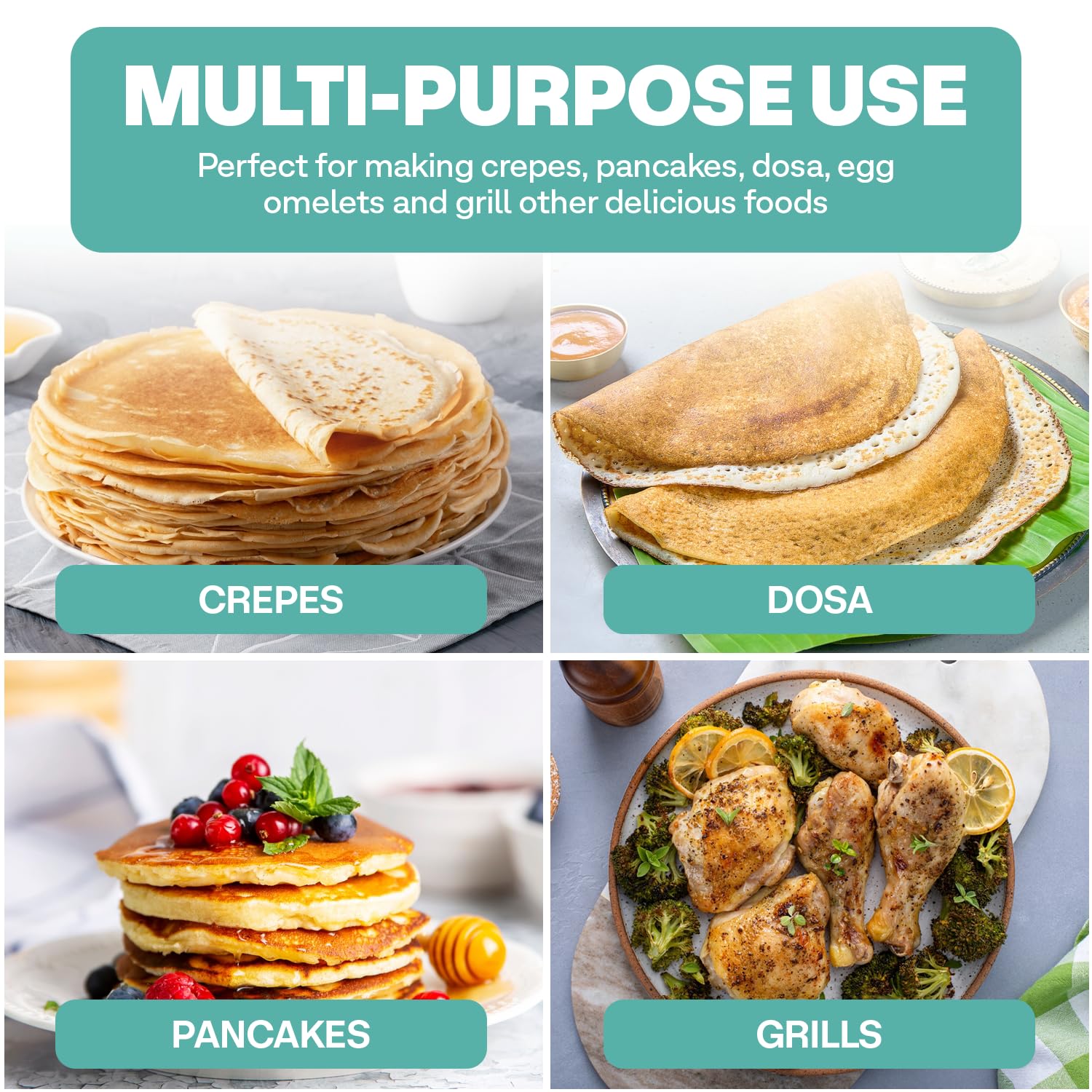 Euro Cuisine CM20 Electric Crepe Maker, 12 Inch Ceramic Non-stick Pan (PTFE PFOA Free), Adjustable Temperature Setting, Also Makes Roti, Dosa, Pancakes, Includes Batter Spreader, Turner and Ladle