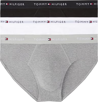 Herren 3er Pack Unterhosen Hip Briefs mit Logobund, Mehrfarbig (Mid Hthr/Blck/Th Wht), S