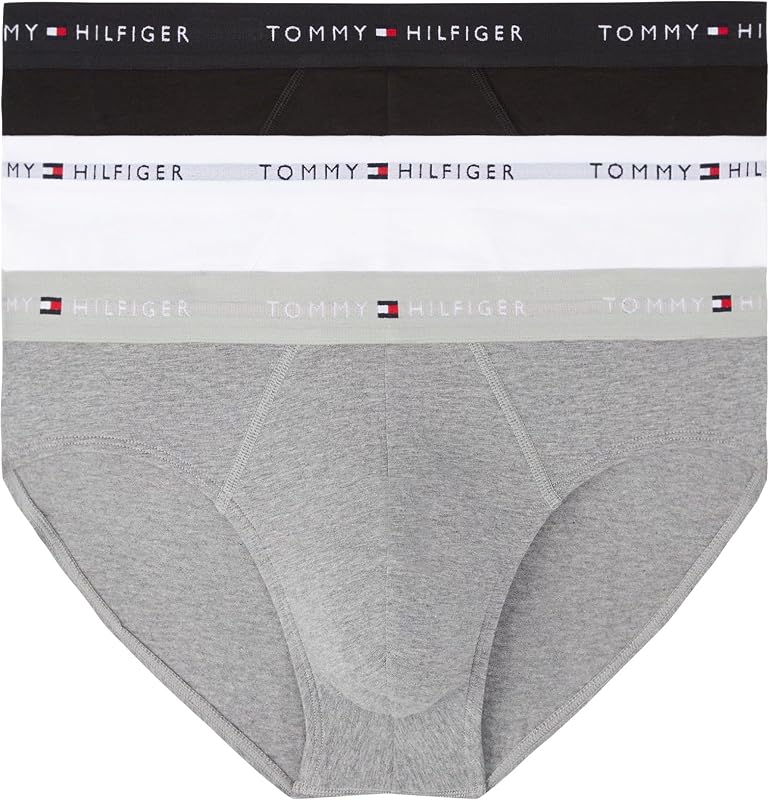 Herren 3er Pack Unterhosen Hip Briefs mit Logobund, Mehrfarbig (Mid Hthr/Blck/Th Wht), S — Foto 1 von 6