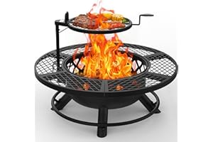 BALI OUTDOORS Fire Pit with Poker, 40 inch Outdoor Fire Pit Patio, Wood Burning Firepits for Outside with Grill