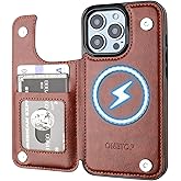 ONETOP Compatible with Magsafe for iPhone 13 Pro Wallet Case with Card Holder, PU Leather Kickstand RFID Blocking Case, Double Magnetic Clasp and Durable Shockproof Cover 6.1 Inch (Brown)