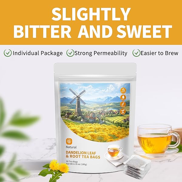 DANDELION LEAF & ROOT TEA BAGS WITH 90 COUNT – SUPPORTS KIDNEY & LUNG FUNCTION, HEALTHY HERBAL TEA – CAFFEINE FREE.