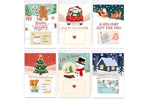 AlwaysLovarious Christmas Festive Designs Gift Card Holder with Envelopes, Holiday Cash Money Gift, Heartfelt Gifting Magic, Merry Christmas Card, Surprise Xmas Birthday Gift Supplies (Pack of 6)