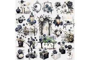 PRSTINCOL Dark Aesthetic Stickers 80 Pcs, Black Rose Stickers Goth Style Scrapbook Supplies, Water Bottle Vinyl Waterproof Stickers for Bullet Journal Laptop Skateboard Computer Guitar