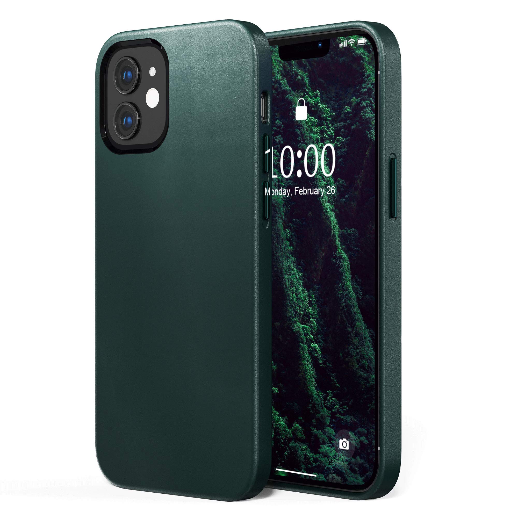 SURPHY Leather Case Compatible with iPhone 12 Case iPhone 12 Pro case 6.1 inch, Premium PU Leather Case Cover (with Metallic Buttons & Microfiber Lining) for iPhone 12 iPhone 12 Pro, Green