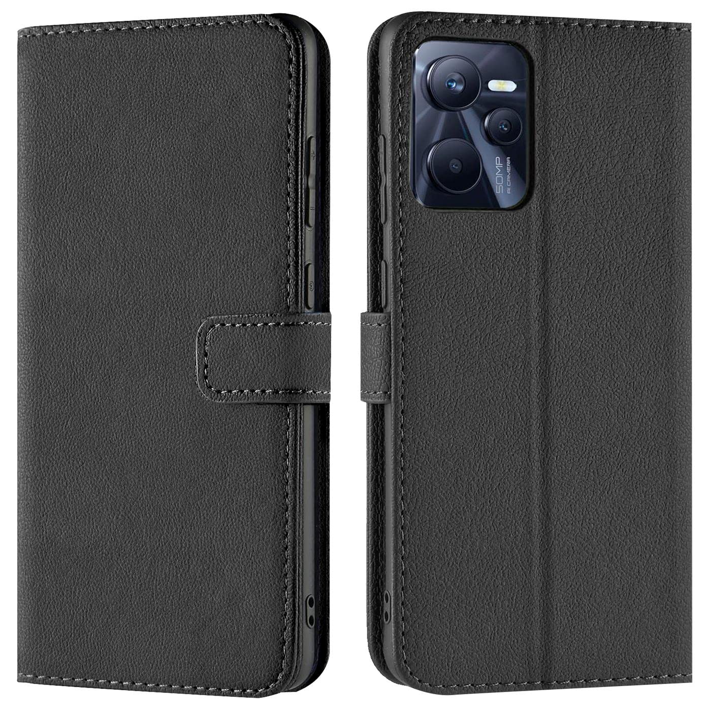 Verco Wallet Case for Realme C35 Book Cover with Magnetic Closure compatible with Realme C35 Flip Case with Card Slots Faux Leather - Black
