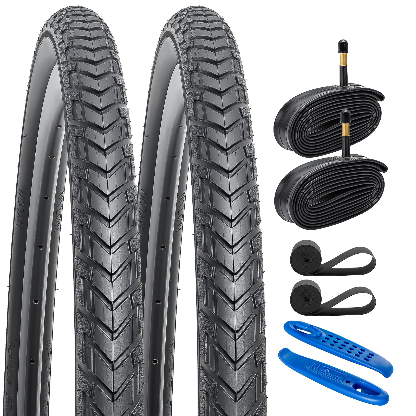 YunSCM 2-Pack 28 Inch Tyres 28x1.60 700x40C Tires 42-622 and 700C Inner Tubes AV48mm Schrader Valve, Compatible with 700x38C 700x40C 700x42C Bike Bicycle Gravel Tyres and Tubes(W2101)