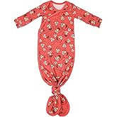 Copper Pearl Baby Gown - Knotted Newborn Sleepers for Baby Boy and Girl, Soft Stretchy Long Sleeve Infant Gowns with Bottom Tie and Hand Mittens, Perfect Hospital Coming Home Outfit (Elmo)
