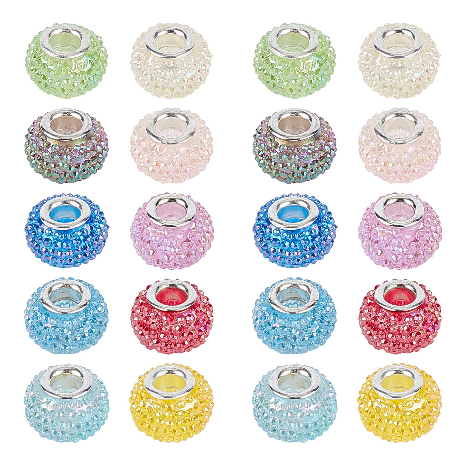 NBEADS 30 Pcs Resin European Beads Large Hole Beads AB Color Rondelle Berry Beads for Jewelry Making, 14x10mm, Hole: 5mm