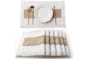 FEXIA Boho Placemats Set of 6, Fall Placemats Macrame Table Decor and Farmhouse Style Placemats Natural Cotton Burlap, for Dining Table Centerpiece Thanksgiving Home Decorations