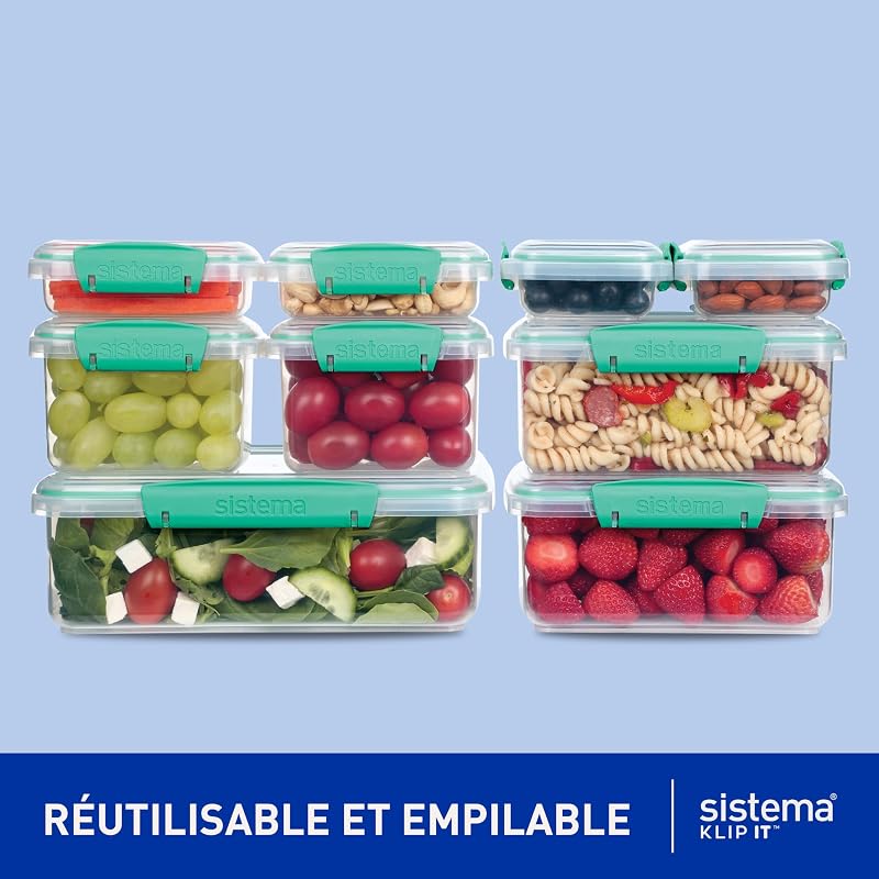 KLIP IT 9 Boîtes Alimentaires et Couvercles, Sarcelle, 18 Pièces