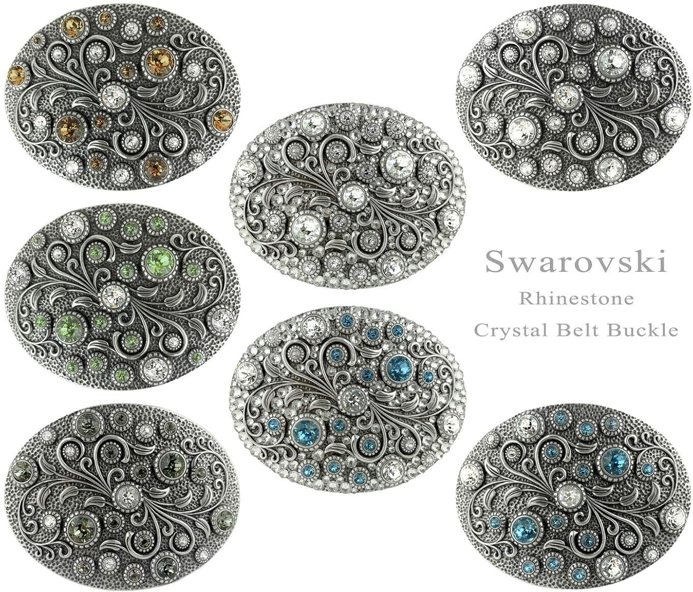 Swarovski rhinestone Crystal Belt Buckle Antique/Brass Oval Floral Engraved Buckle at  Women’s Clothing store