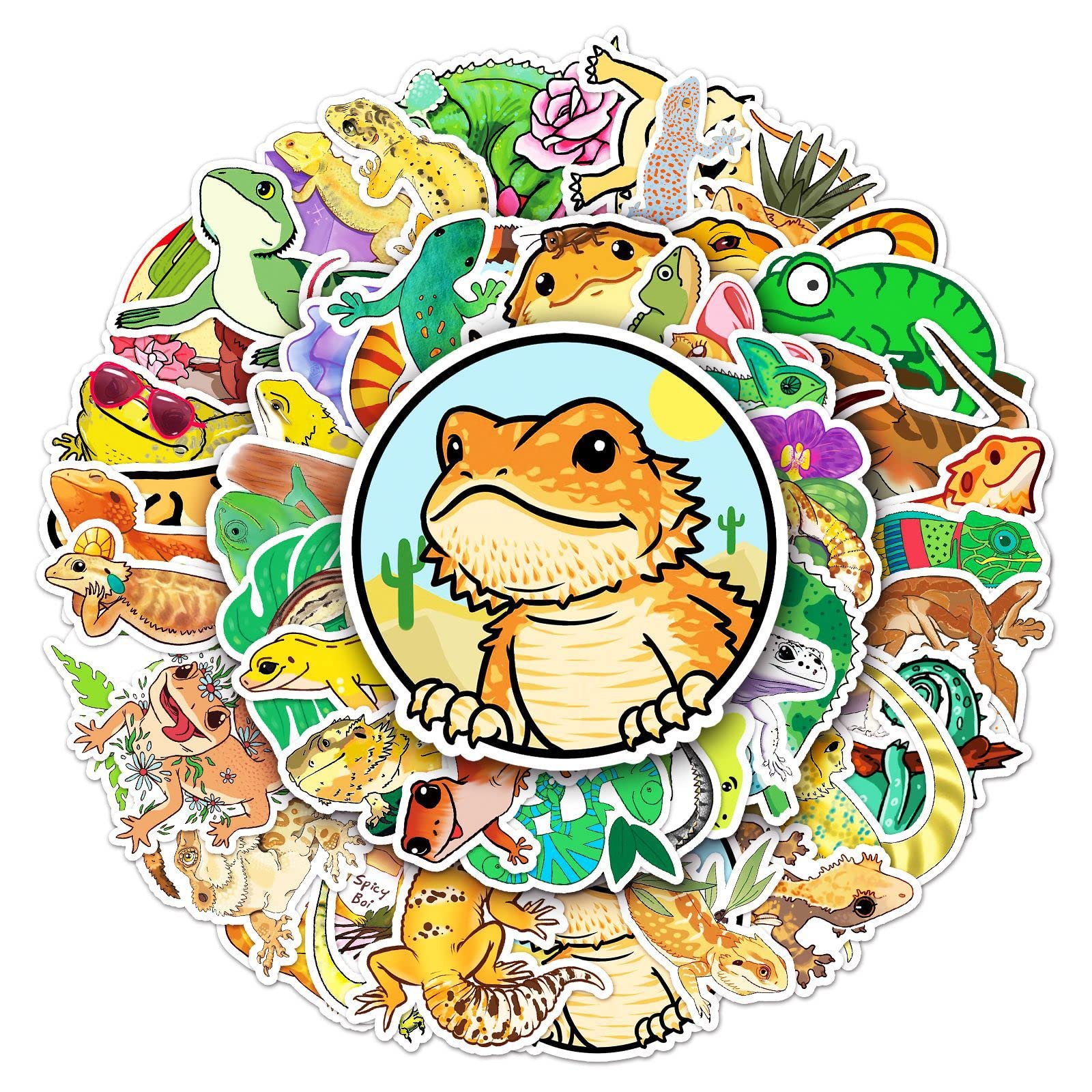 50Pcs Gecko Stickers Laptop Car Scrapbook Phone Skateboard Suitcase Luggage Bike Lizard Stickers Vinyl Waterproof Aesthetic Personalised Stickers for Teens Boys Girls Adults Children