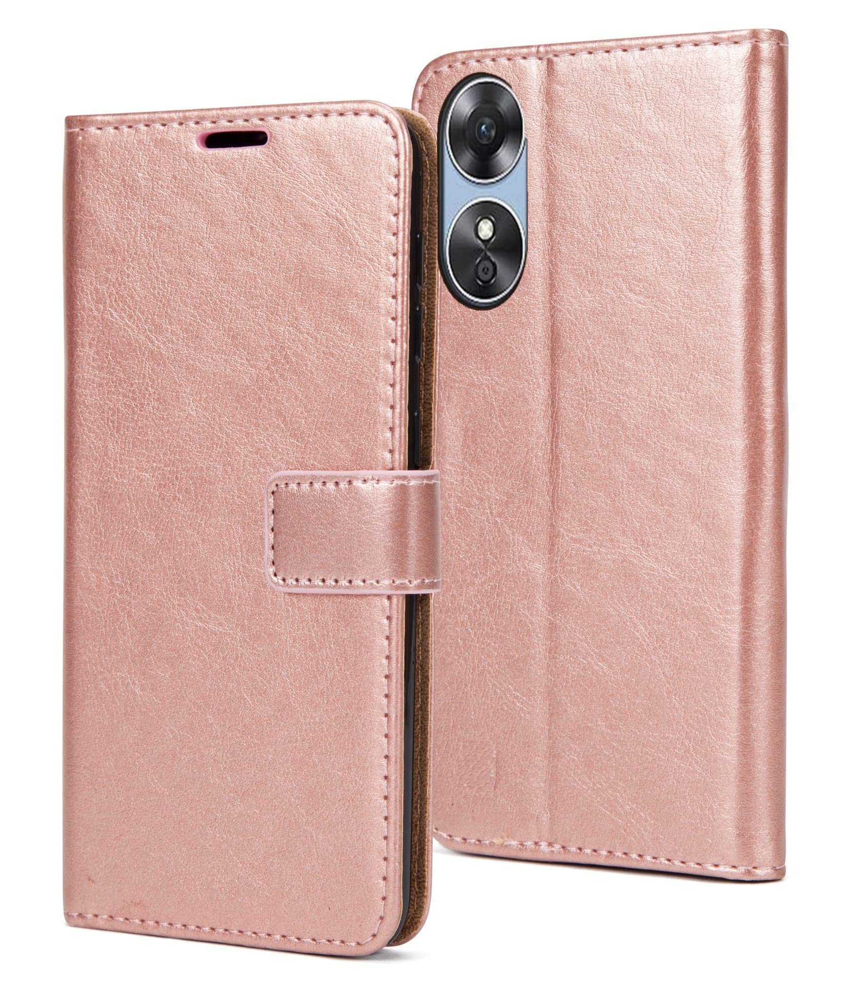 AMAZE!UK Phone Case For Oppo A17, Oppo A17 Flip Book Phone Case with Kickstand,Full Protection Case with Magnetic Closure fit for Oppo A17 (Rose)
