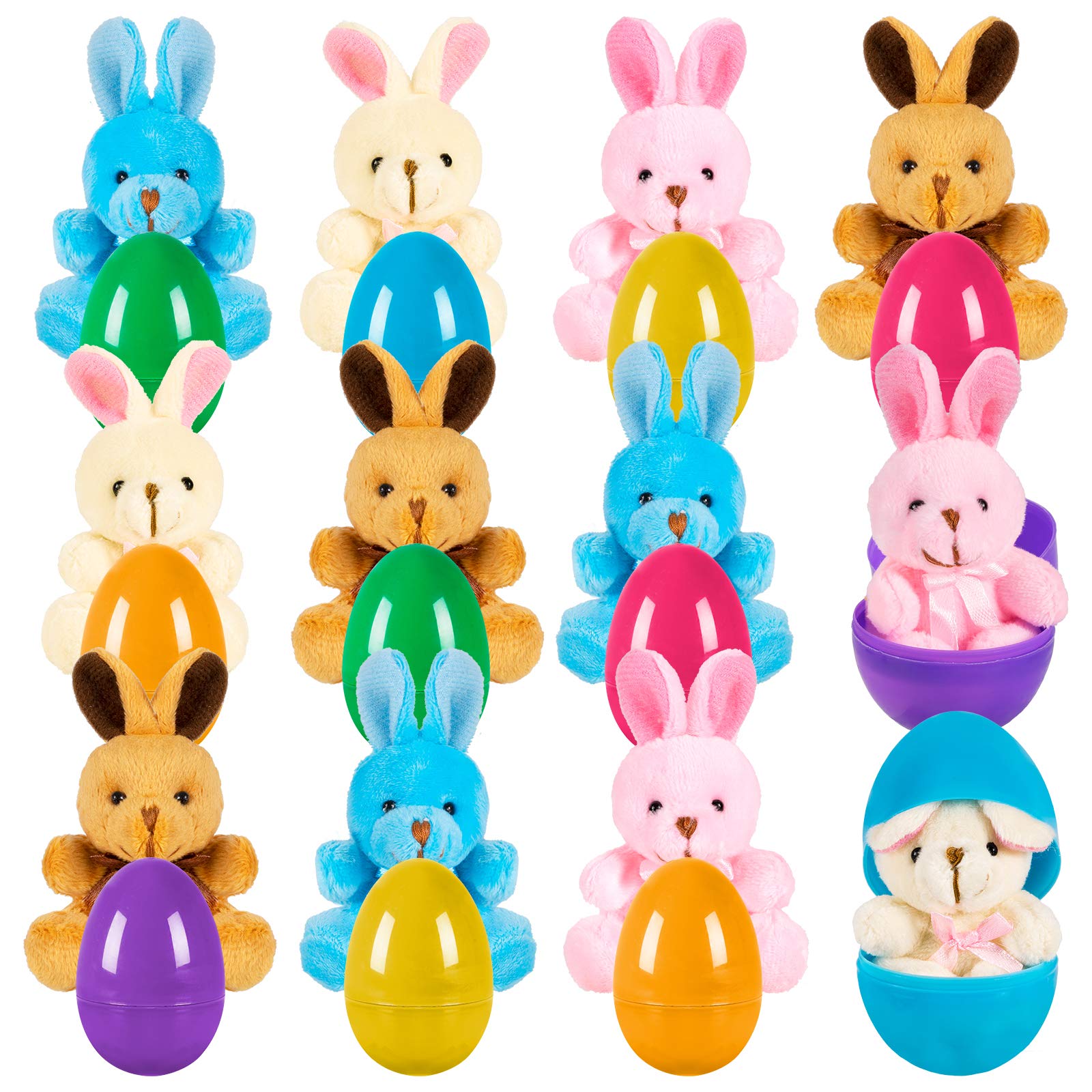 Whaline 12Pcs Easter Eggs with Plush Bunny Colorful Easter Eggs Filled with Plush Rabbit for Easter Gifts Classroom Exchange Gift School Rewards Party Souvenirs