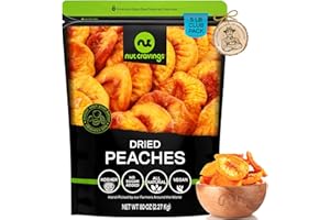 NUT CRAVINGS Dry Fruits - Sun Dried California Peaches, No Sugar Added (80oz - 5 LB) Packed Fresh in Resealable Bag - Sweet Snack, Healthy Food, All Natural, Vegan, Kosher Certified