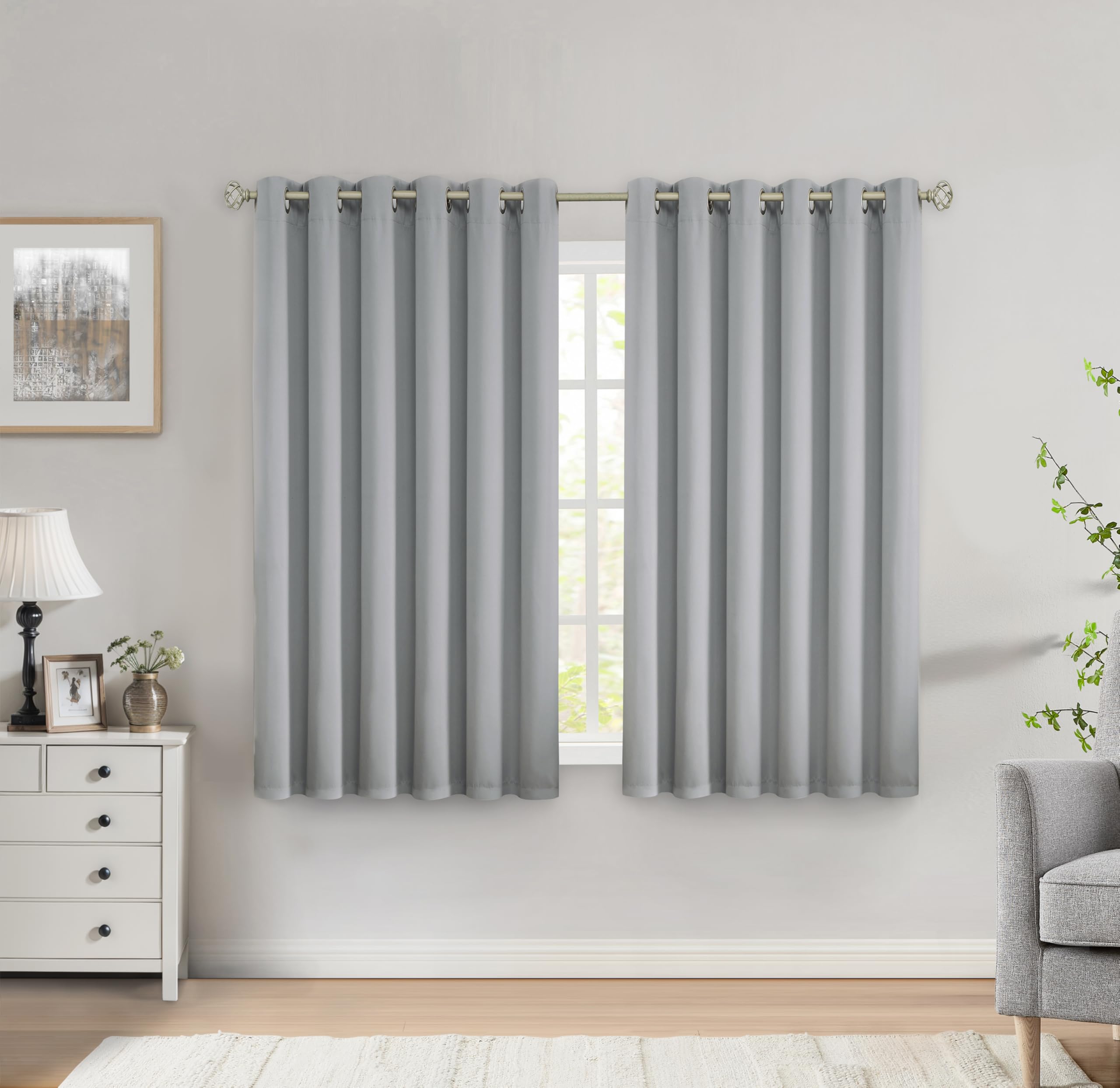 Bujasso Silver 95% Blackout Curtains Triple Layer Thermal Insulated Window Panels 54 inches Long for Living Room Bedroom Understated luxury Silver Draps Grommet Top 2 Panels 90" Wx54 L