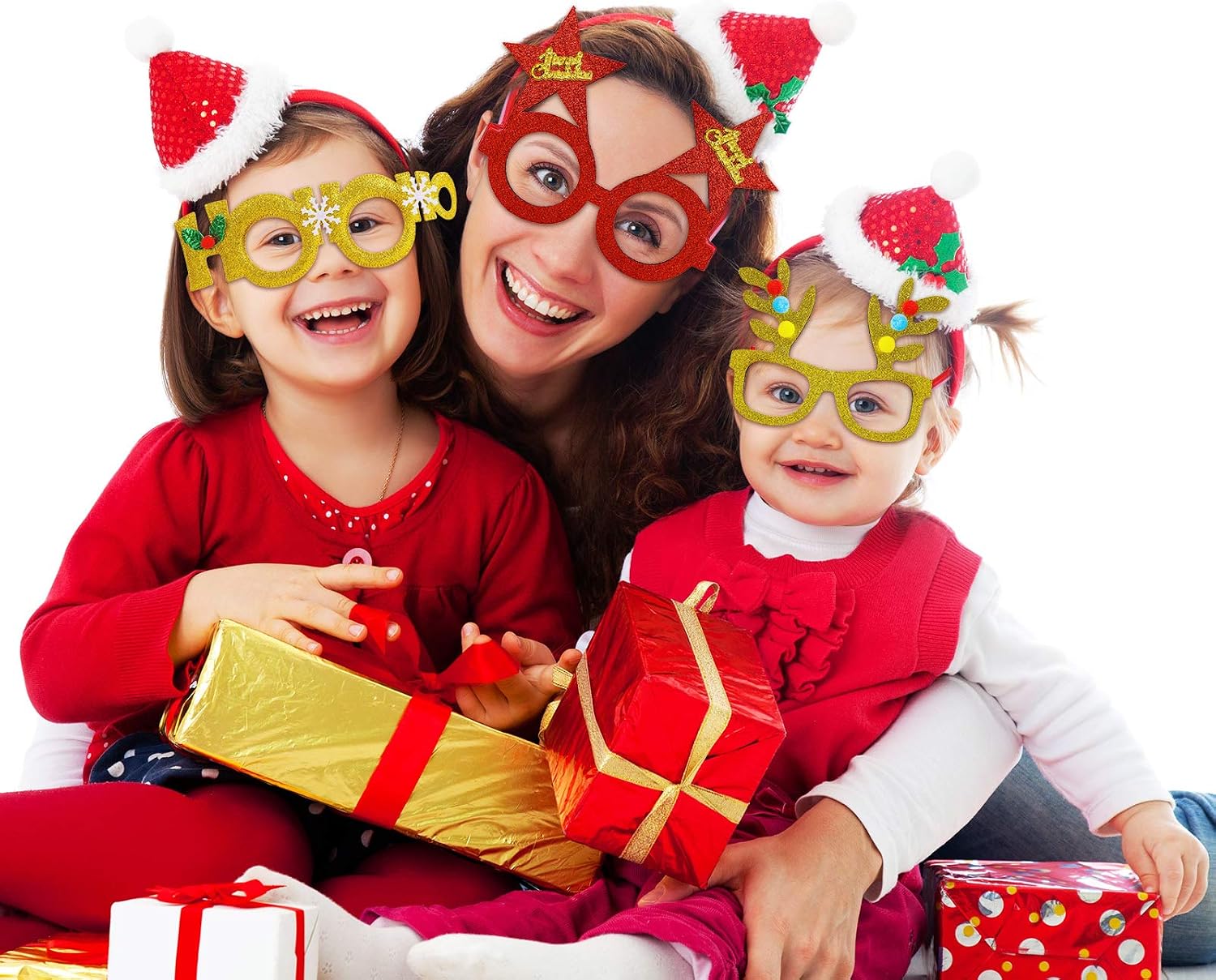 ANECO 24 Pack Christmas Costume Accessory Glasses Frames Christmas Glitter Party Glasses Ornaments Santa Snowman Glasses Creative Funny Eyewear for Christmas Party - Image 5