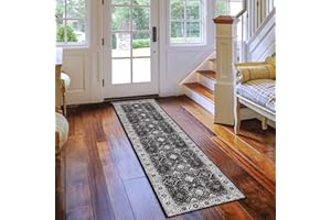 HY HAO YUN LAI Hallway Washable Runner Rug - 2x7 Kitchen Rugs Entryway Rug Runner Vintage Soft Floor Mat Non Slip Indoor Farmhouse Carpet for Bathroom Living Room Bedroom (2 X 7, Black)