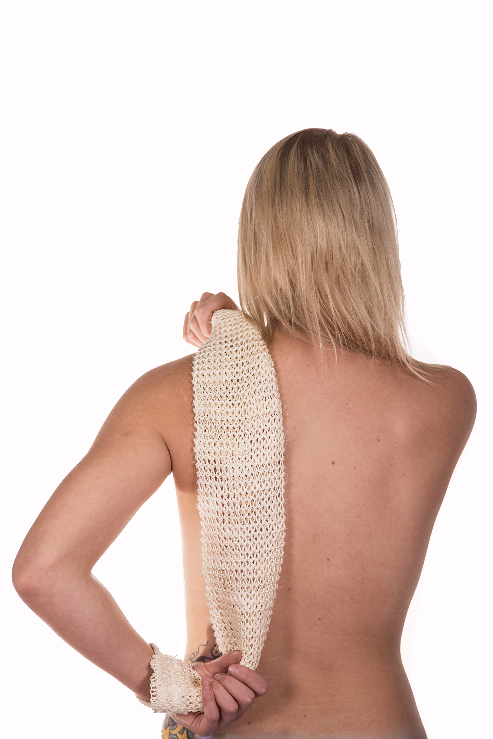 100% Natural SisalWorks 32"X5" Long Exfoliating Back Scrubber for Shower for Men and Women, Double Sided Stretchable Skin Exfoliator Scrub, Natural Sisal Package of Two
