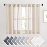 NICETOWN Short Linen Curtains Semi Sheer 45" L for Bedroom, Grommet Natural Open Weave Vertical Flax Small Window Panels Privacy with Light Filter for Kitchen/Cafe, 52" W, Beige, 1 Pair