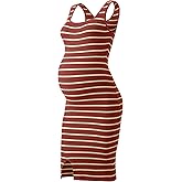 SUNNYBUY Women's Striped Maternity Dress Summer Tank Bodycon Dresses Knit Slit Pregnancy Clothes