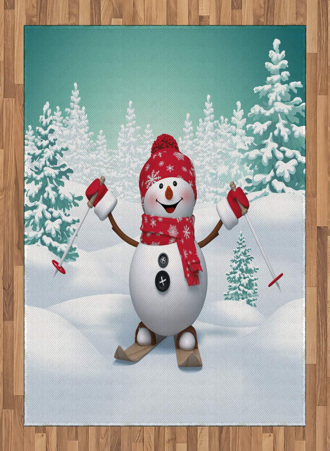 ABAKUHAUS Weihnachten Teppich, Skifahren Schneemann Bäume ...