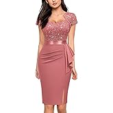 Miusol Women's Elegant Square Neck Glitter Sequin Lace Cocktail Dress