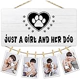 Hiuwevt Dog Picture Frame Photo Hanging Display, Dog Mom Lovers Owner Gifts for Women, Pet Lovers Gifts, Just a Girl and Her Dogs Picture Board Photo Holder for Wall Decor
