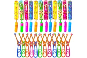 Ainswei Glowing Copters Flying Toys with Led Lights, 12 Pcs Launchers + 12 Pcs LED Helicopters, Arrow Helicopters Glow in The Dark, Summer Outdoor Game Toys for Kids Party Supplies