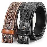 SANSTHS 2 Pack Western Belts for Men without Buckle, Cowboy Belt for Buckle Western Leather Belt Straps for Jeans