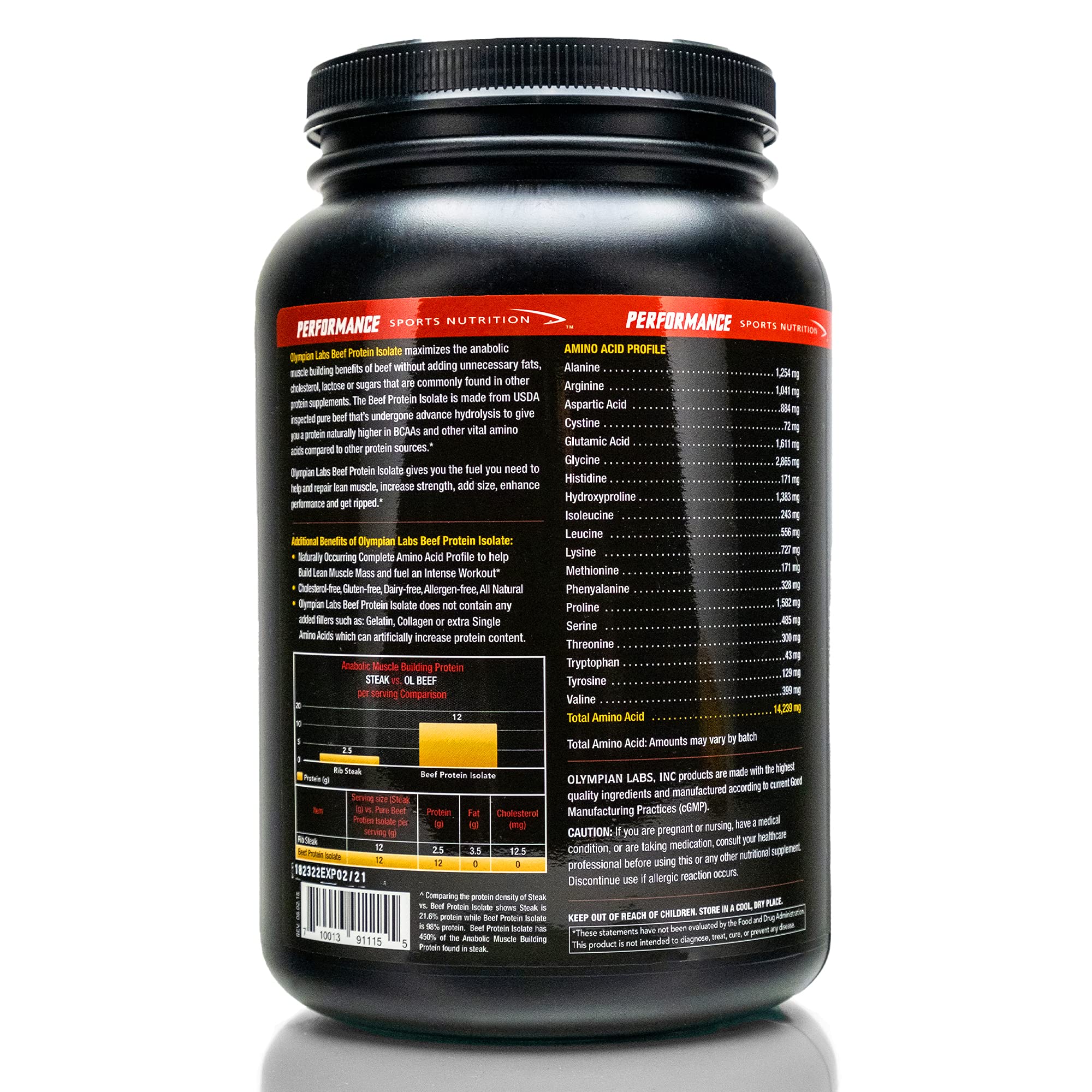 Olympian Labs Beef Protein Isolate Powder, 24g Protein, BST Free, 2 Grams BCAA's, Muscle Building Amino Acids, 32 Ounces, Flavored with Real Chocolate