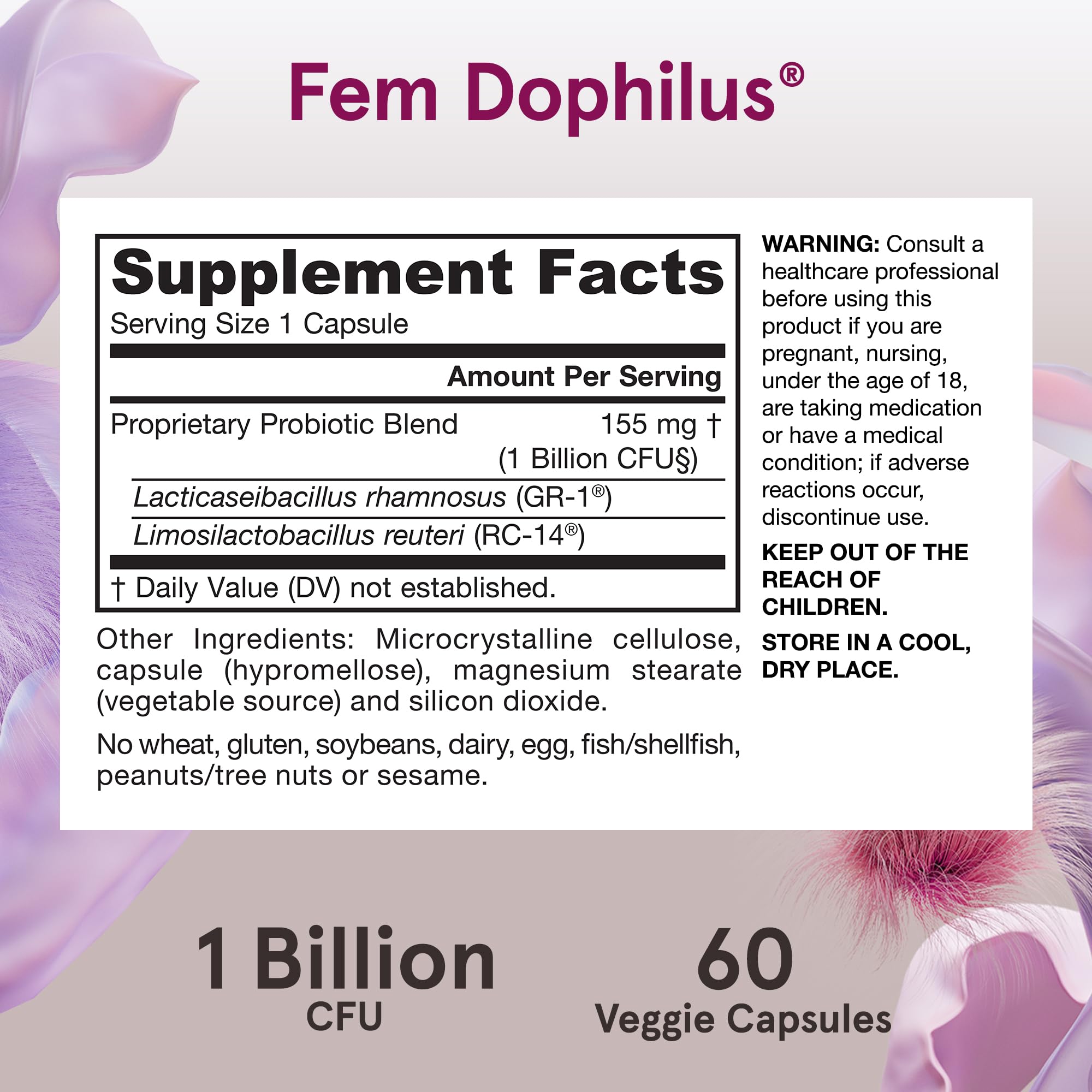 Jarrow Formulas Fem-Dophilus - 1 Billion Organisms Per Serving - 60 Veggie Capsules - Women’s Probiotic - Urinary Tract Health - Up to 60 Servings