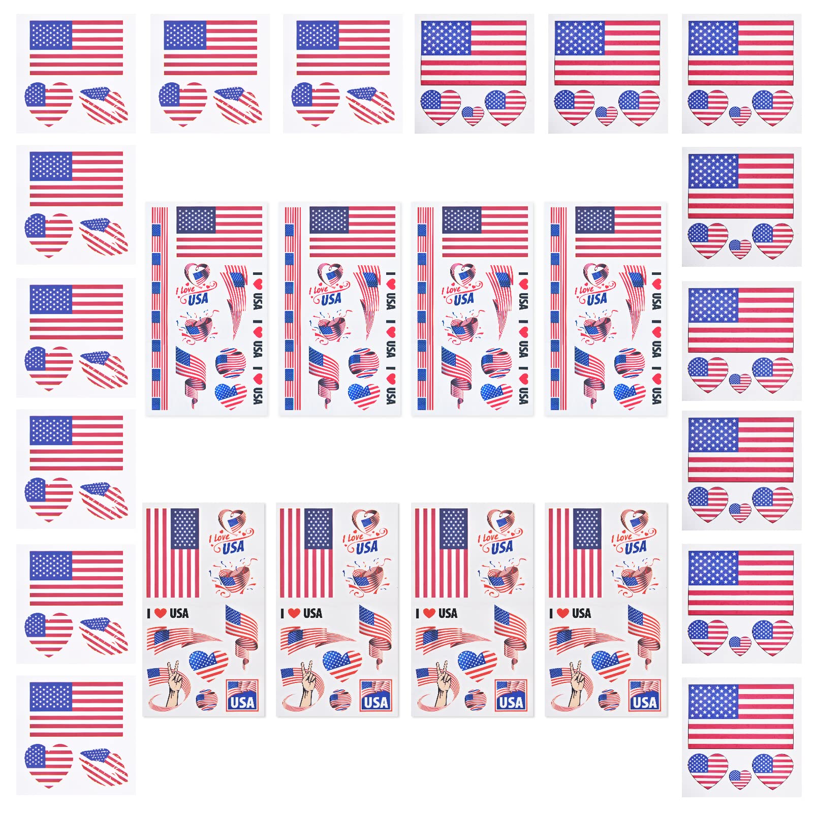 AhfuLife 24 Sheets America USA Flag Tattoos for Olympic Decorations 2024, America USA Temporary Tattoo Transfer Stickers for 4th July Party Decorations — image 1